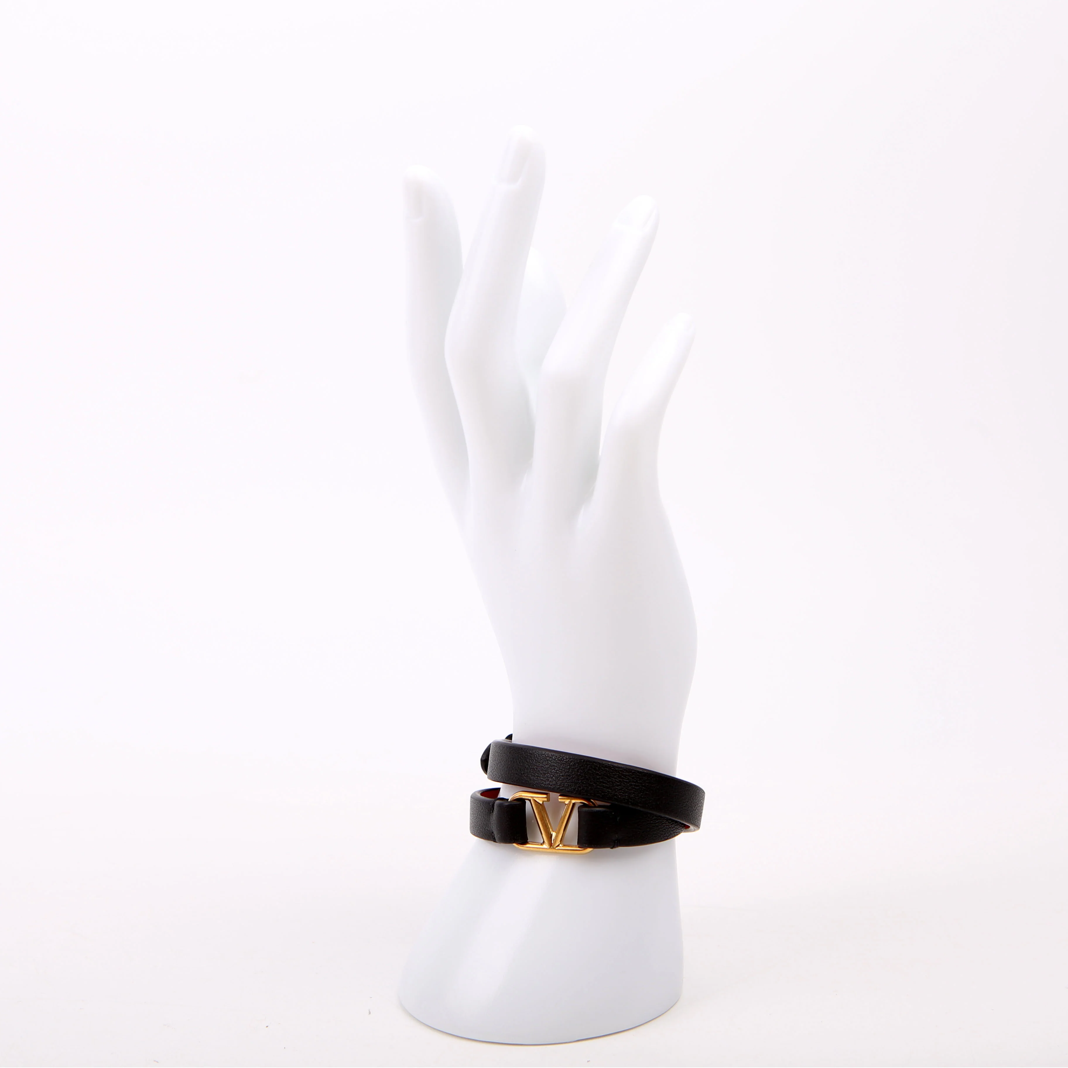 Vlogo Double Wrap Leather Bracelet Black - Image 4