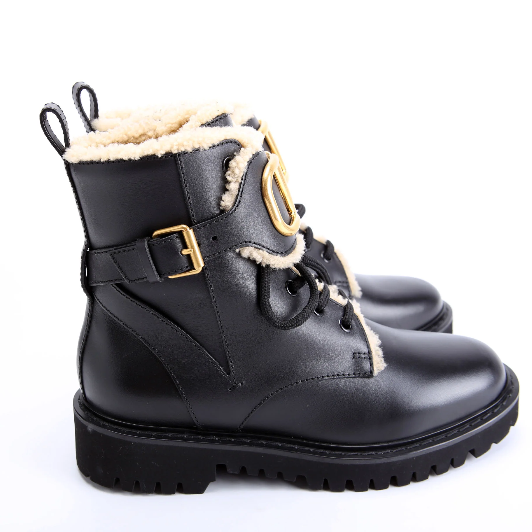 Vlogo Shearling Combat Boots Size 37 Black - Image 3