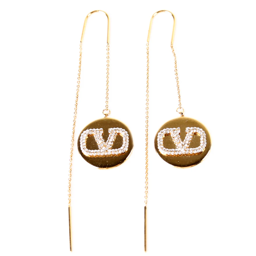 VLogo Signature Crystal Drop Chain Earrings