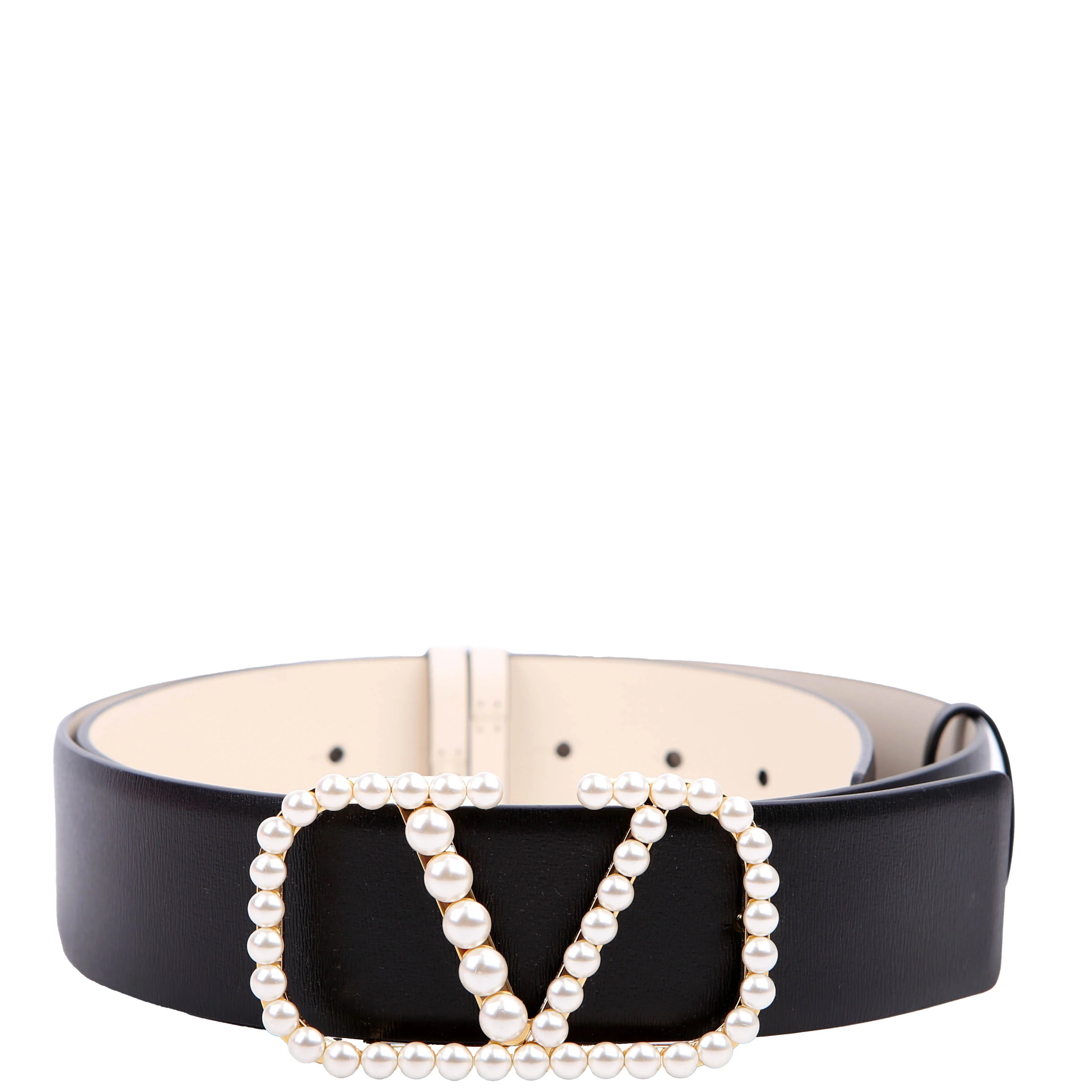 Vlogo Signature Pearl 40MM Belt Size 85/34 Black/Cream