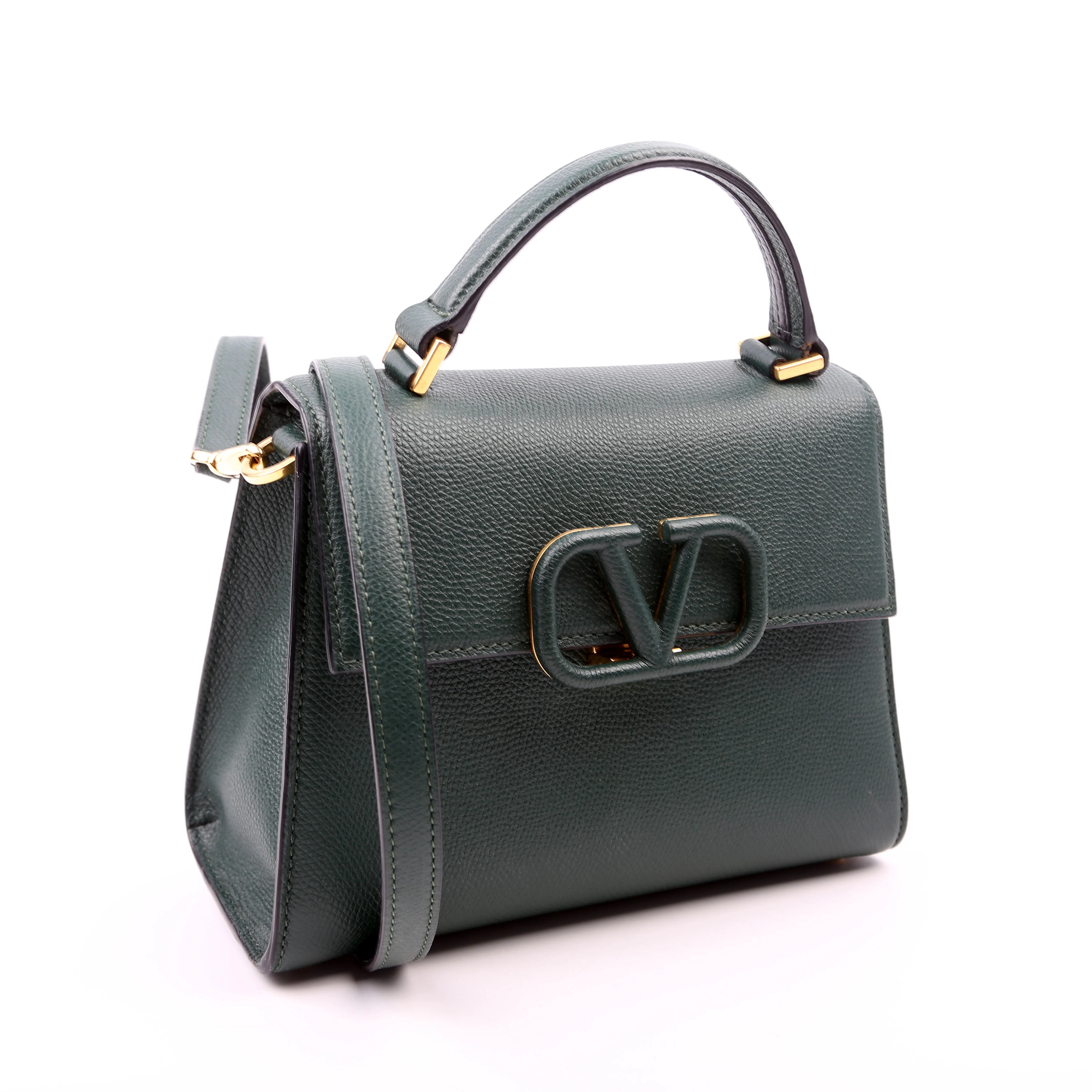 Vsling Top Handle Small Shoulder Bag Grained Leather Green - Image 2