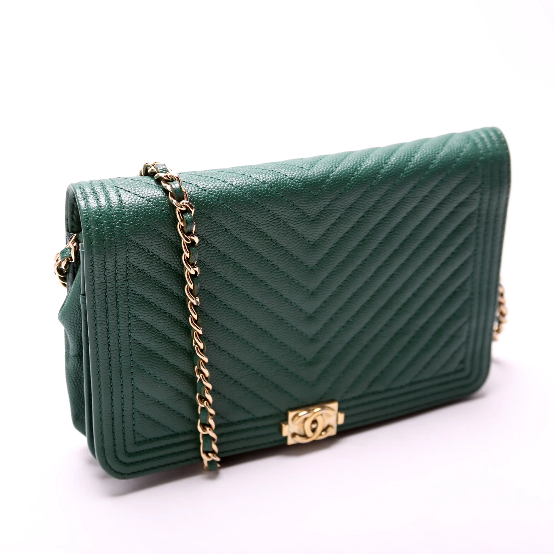 Wallet On Chain Boy Chevron Caviar Leather Green - Image 2
