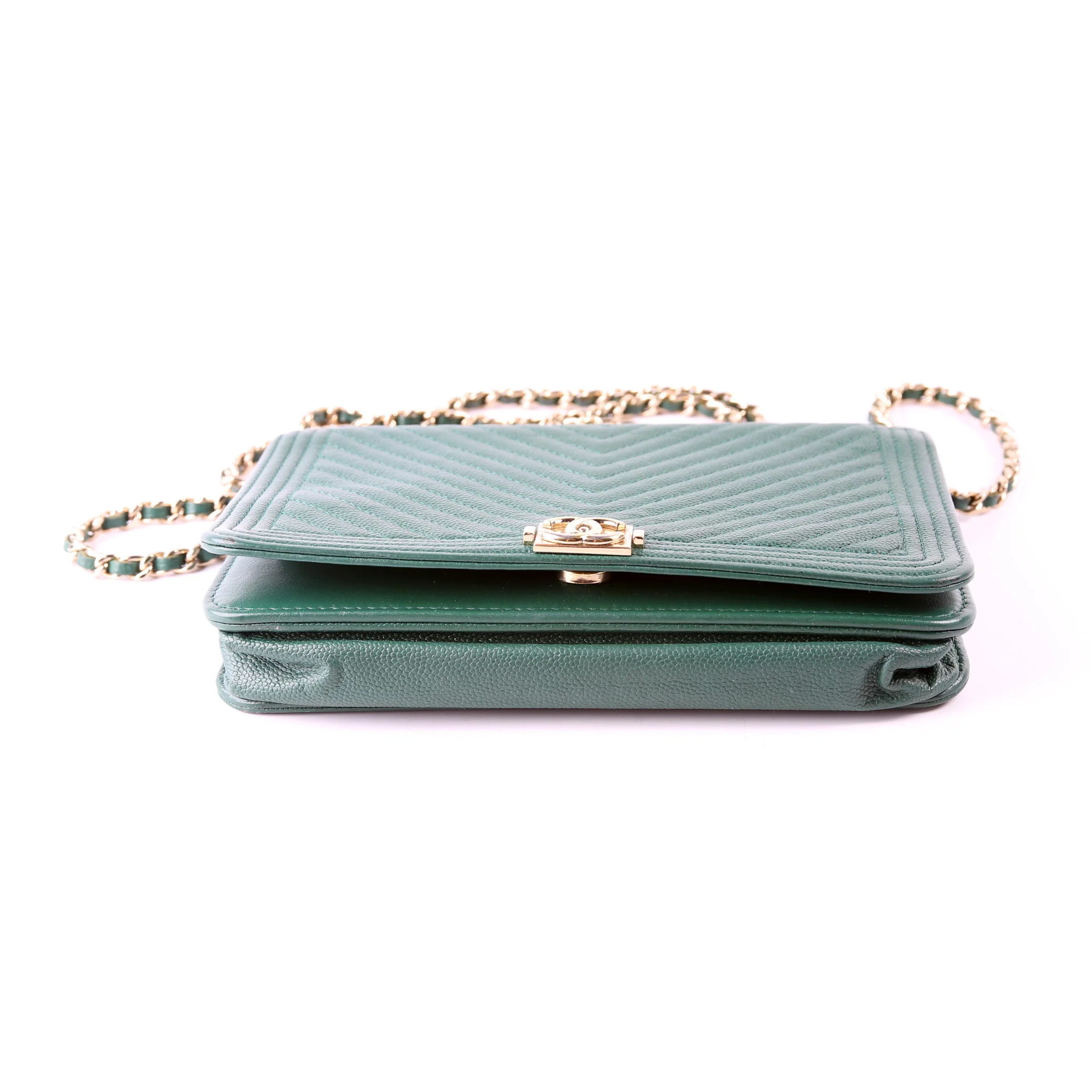 Wallet On Chain Boy Chevron Caviar Leather Green - Image 5