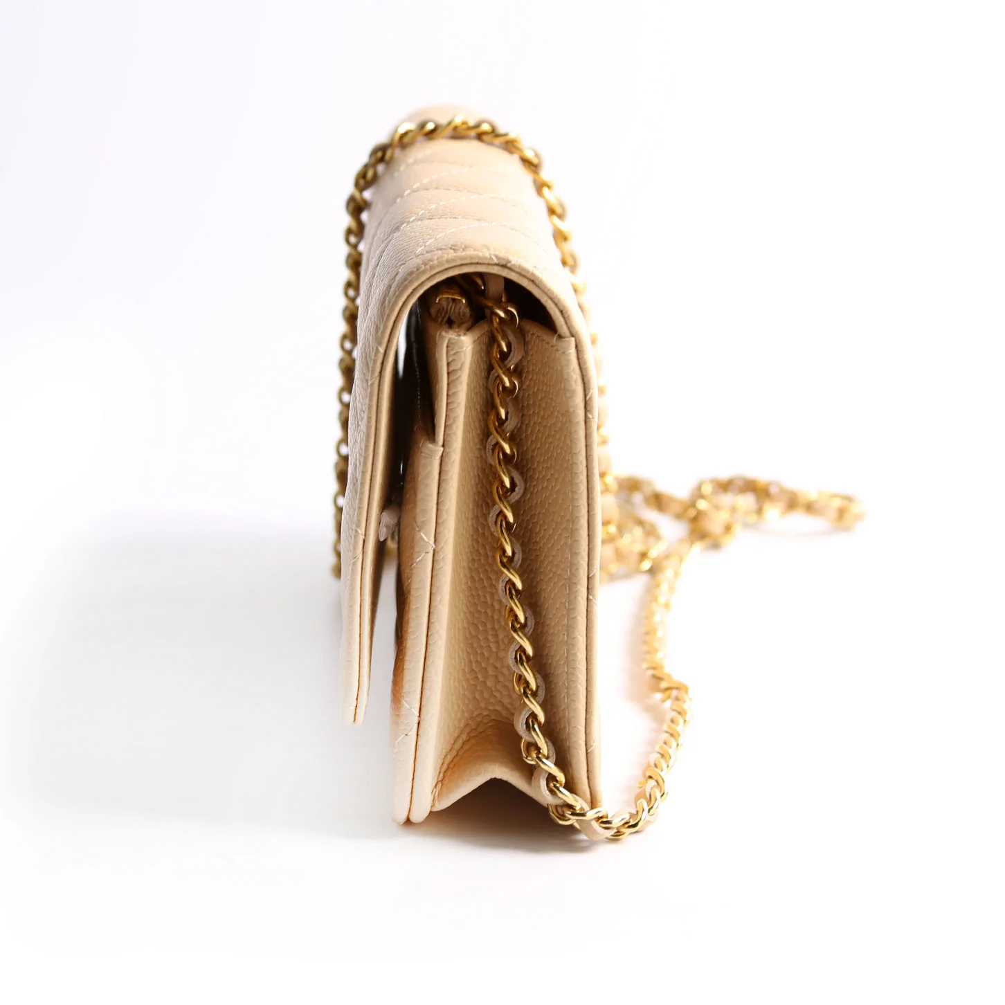 Wallet On Chain Classic Quilted Caviar RFID Biege - Image 4