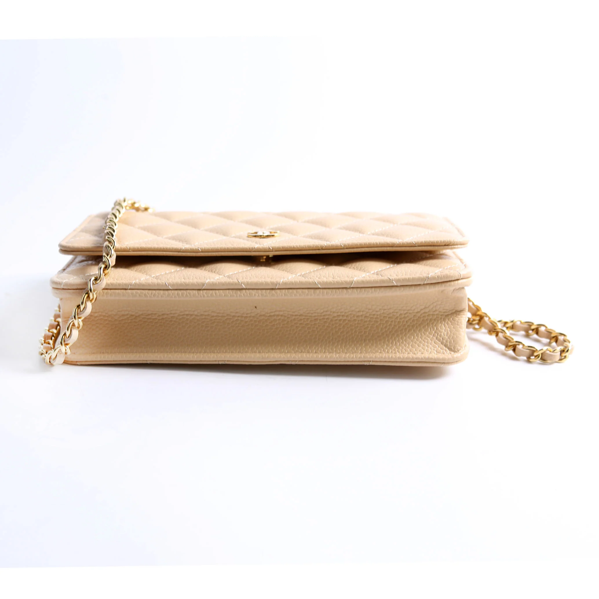 Wallet On Chain Classic Quilted Caviar RFID Biege - Image 5