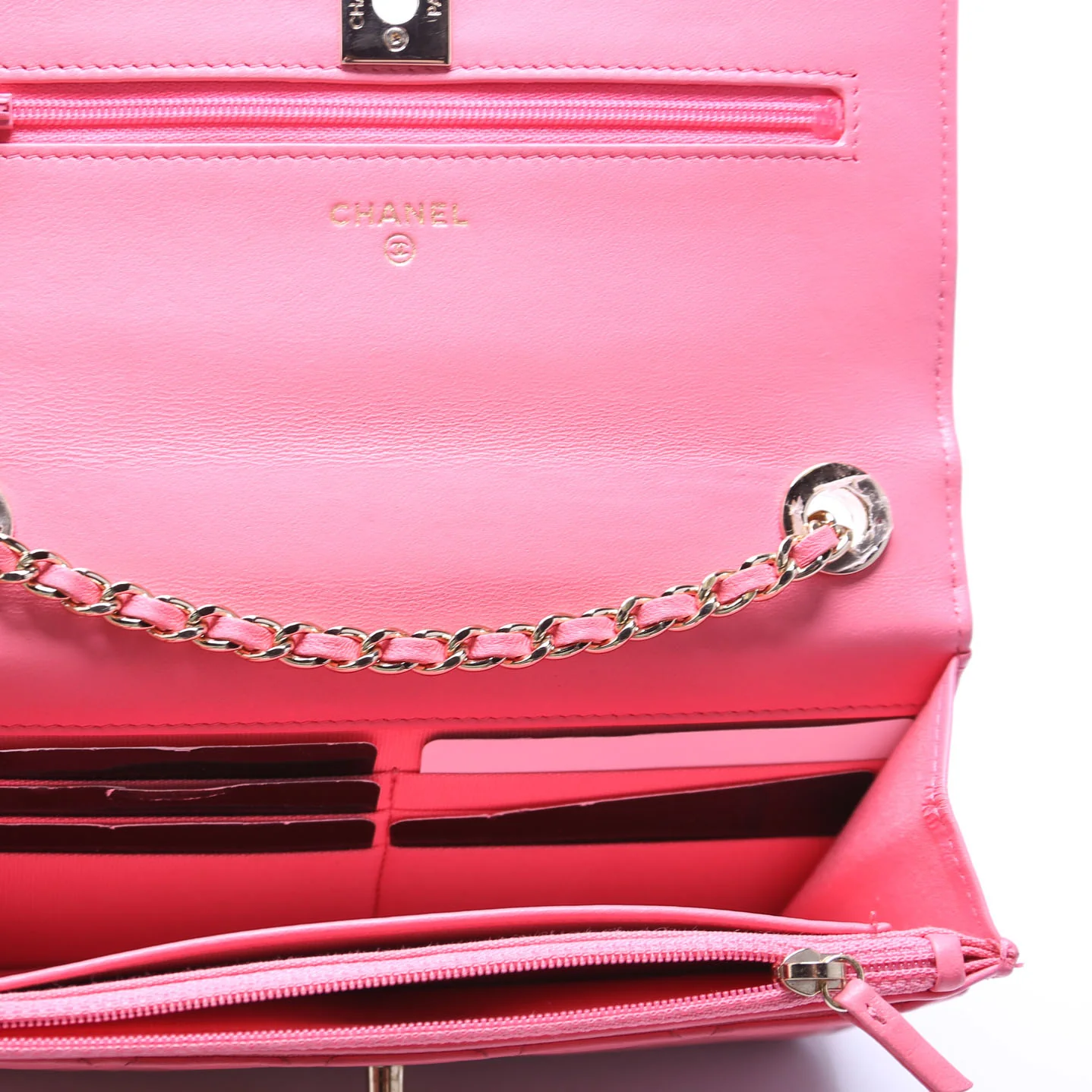 Wallet On Chain Trendy CC Quilted Lambskin RFID Pink - Image 7