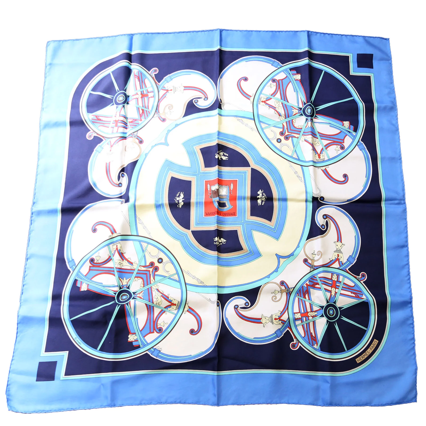 Washingtons Carriage 90 Silk Scarf Blue/Multicolor - Image 4