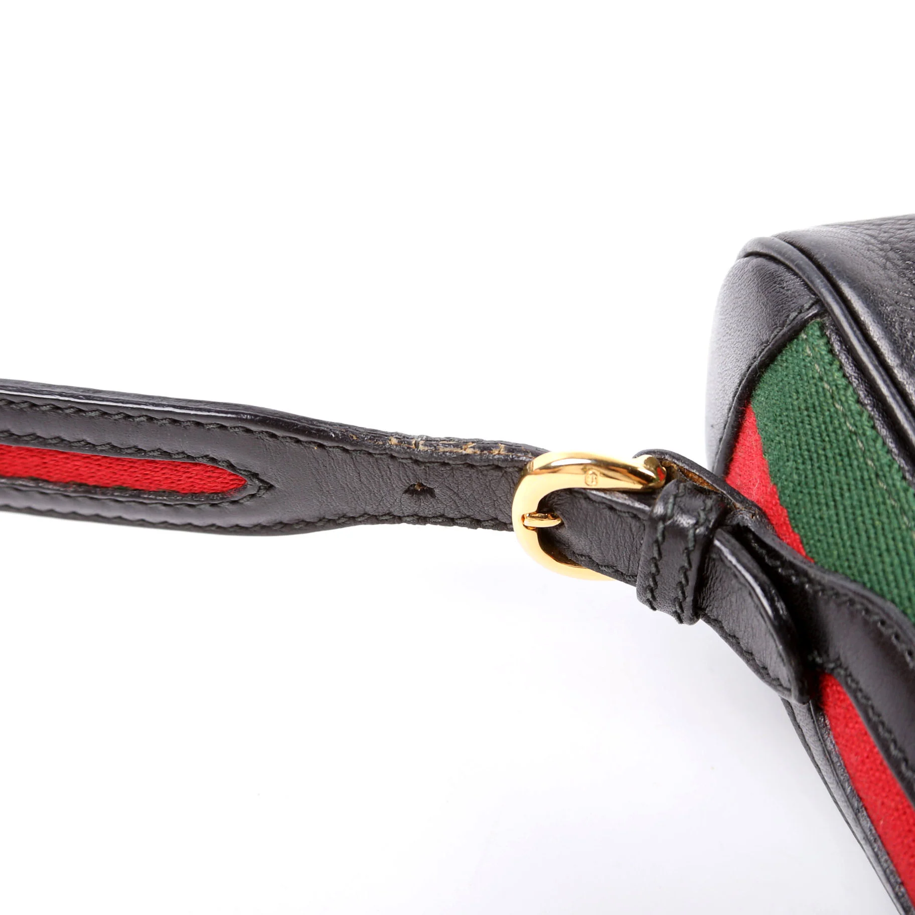 Web Stripe Leather Messenger Bag Vintage Black - Image 9