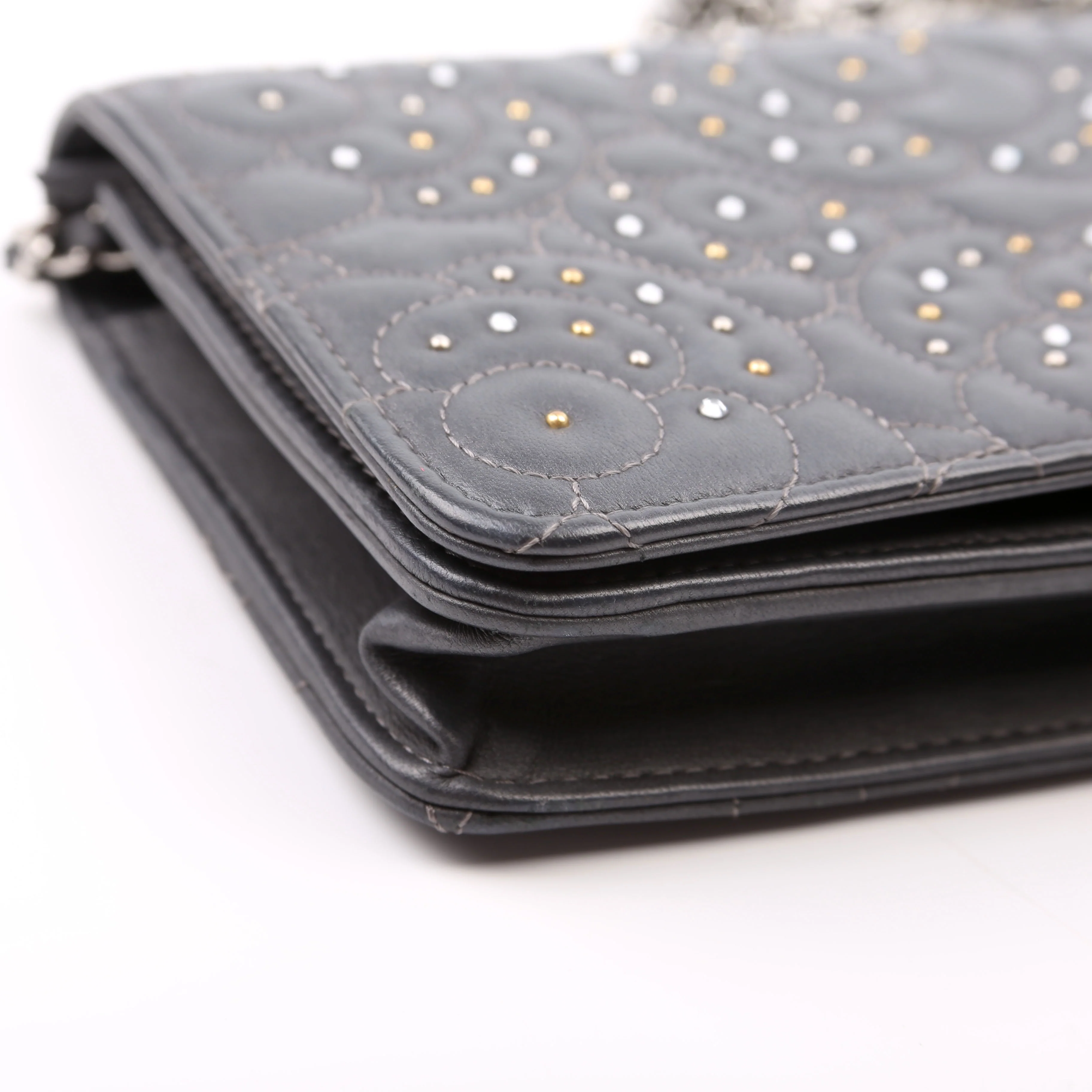 WOC Camellia Studded Lambskin 27M Grey - Image 5