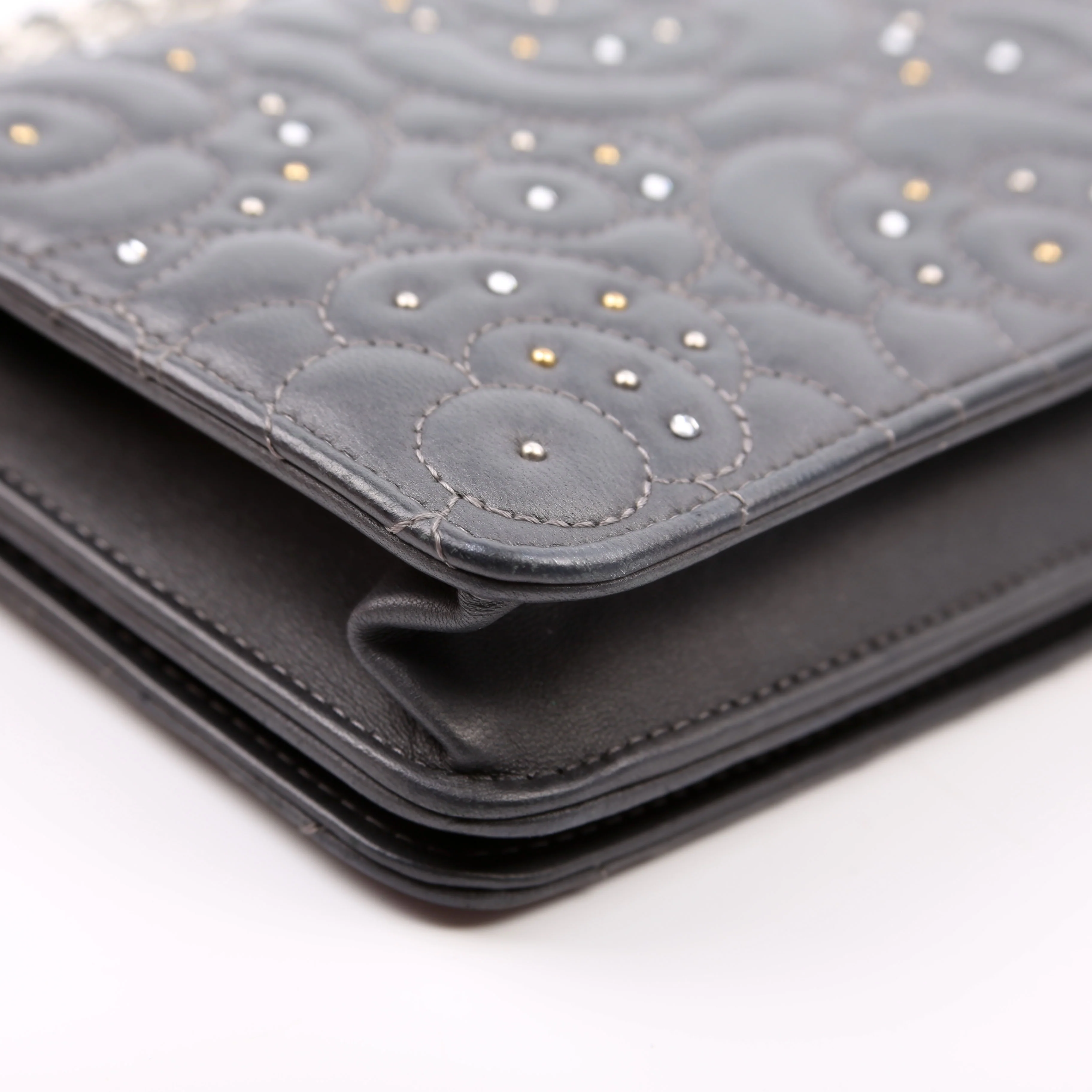 WOC Camellia Studded Lambskin 27M Grey - Image 7