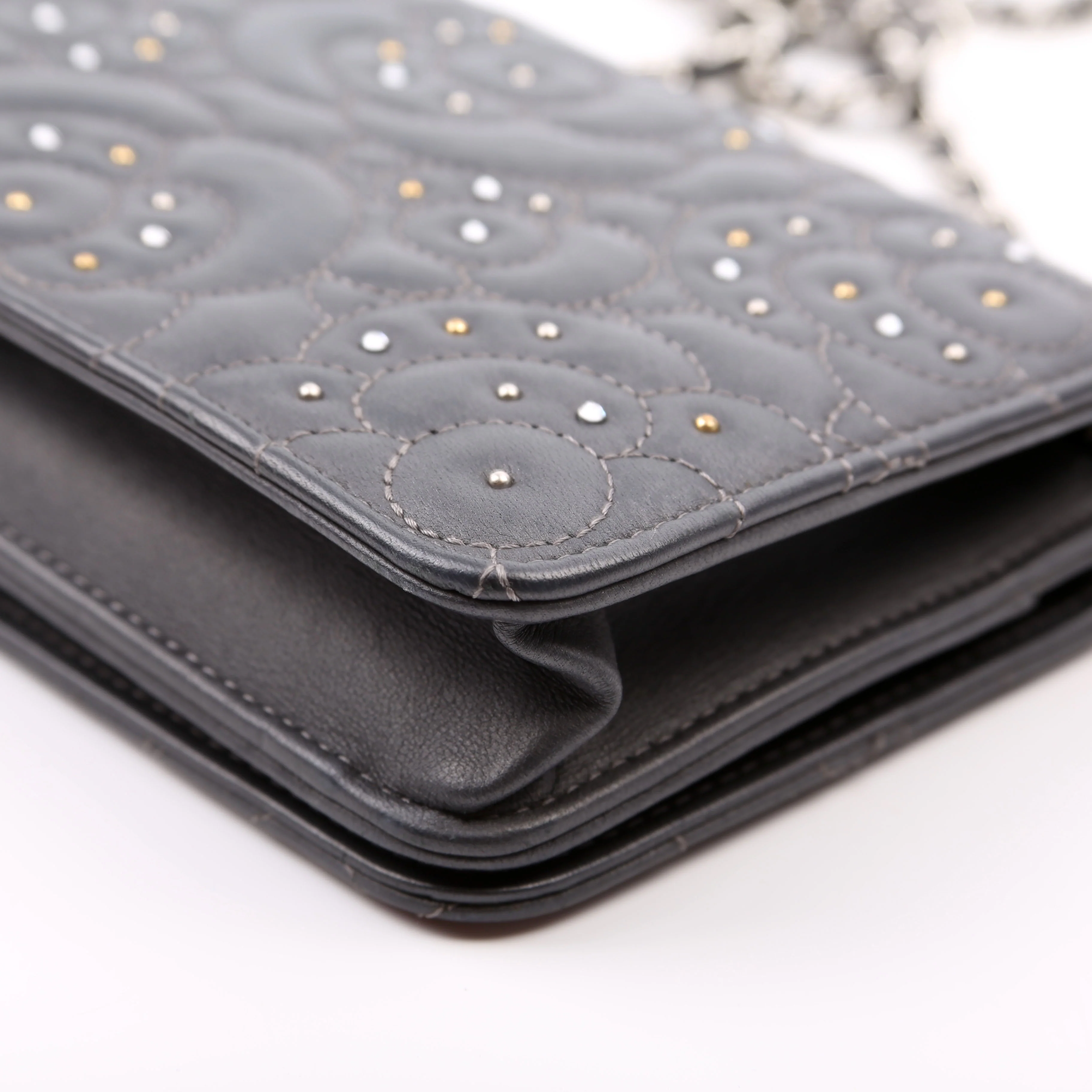 WOC Camellia Studded Lambskin 27M Grey - Image 8