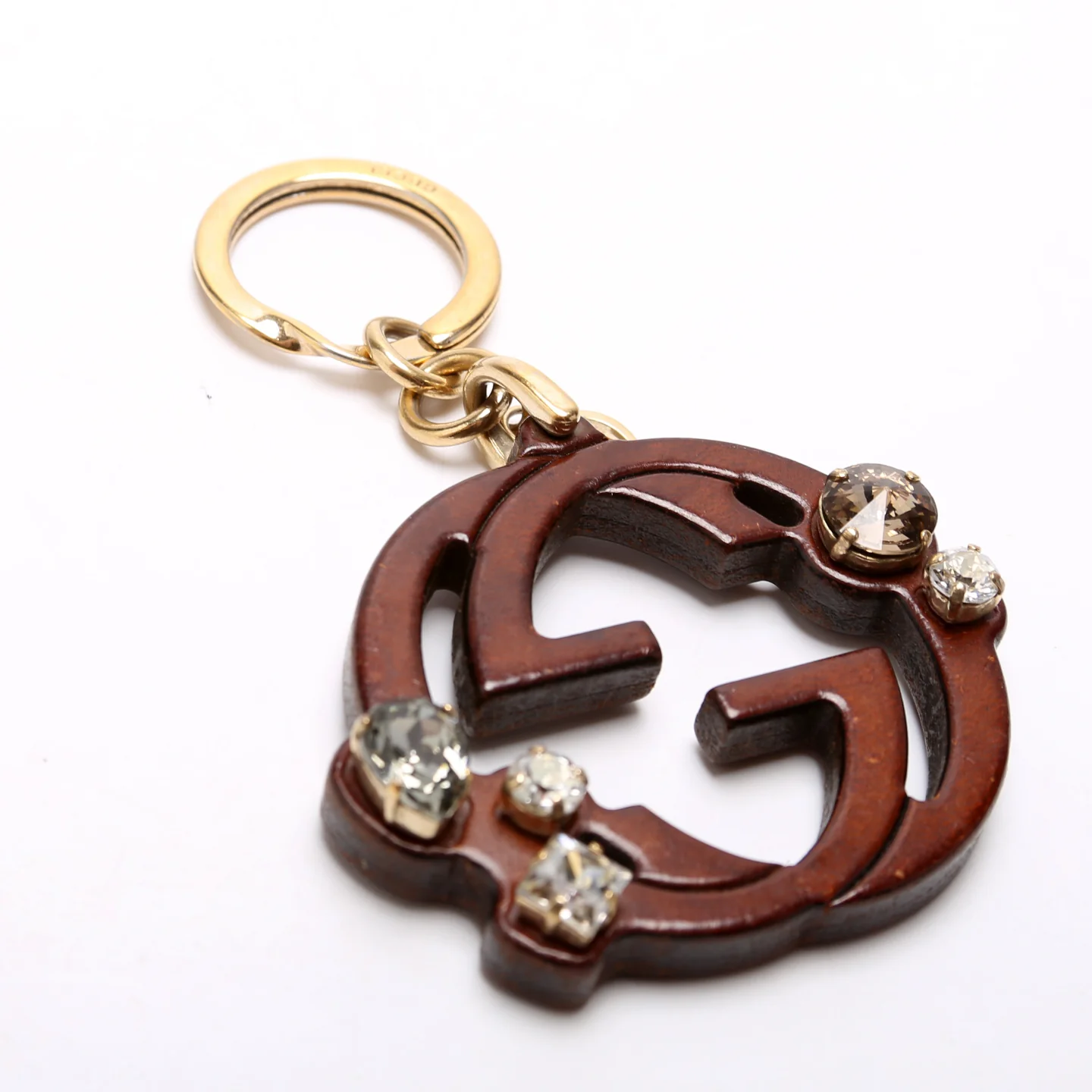 Wood Interlocking GG Jeweled Key Ring - Image 2