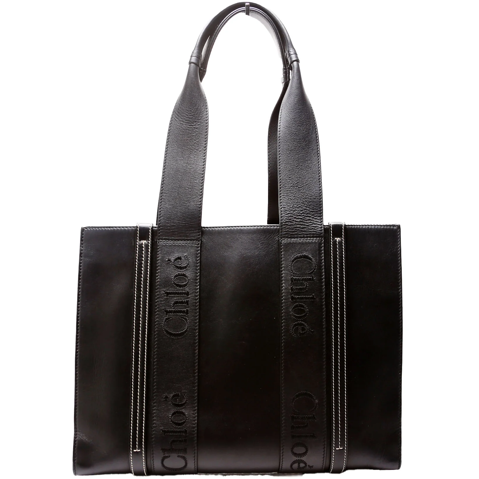 Woody Medium Leather Tote Black