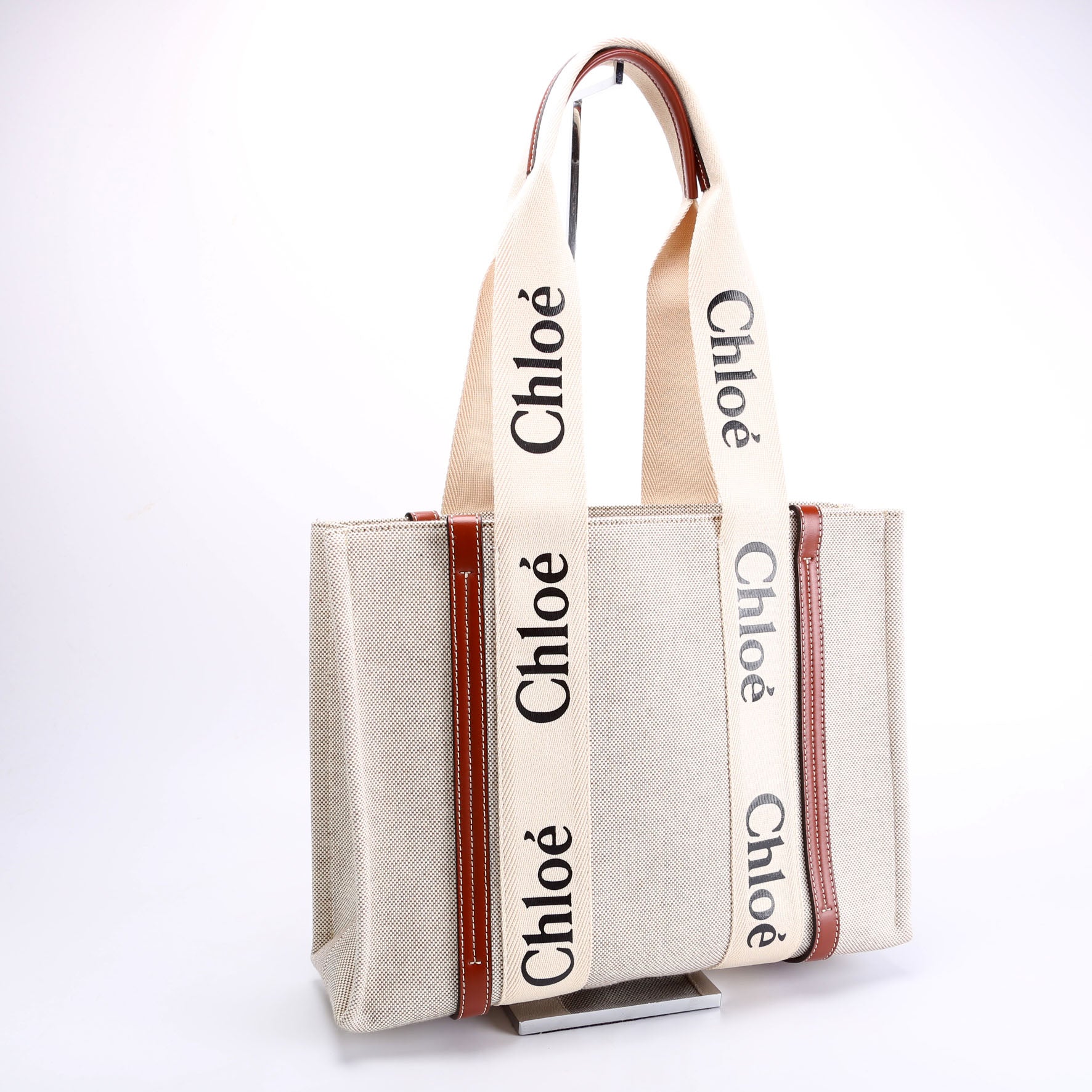 Woody Ribbon Tote Medium Beige/Brown - Image 2