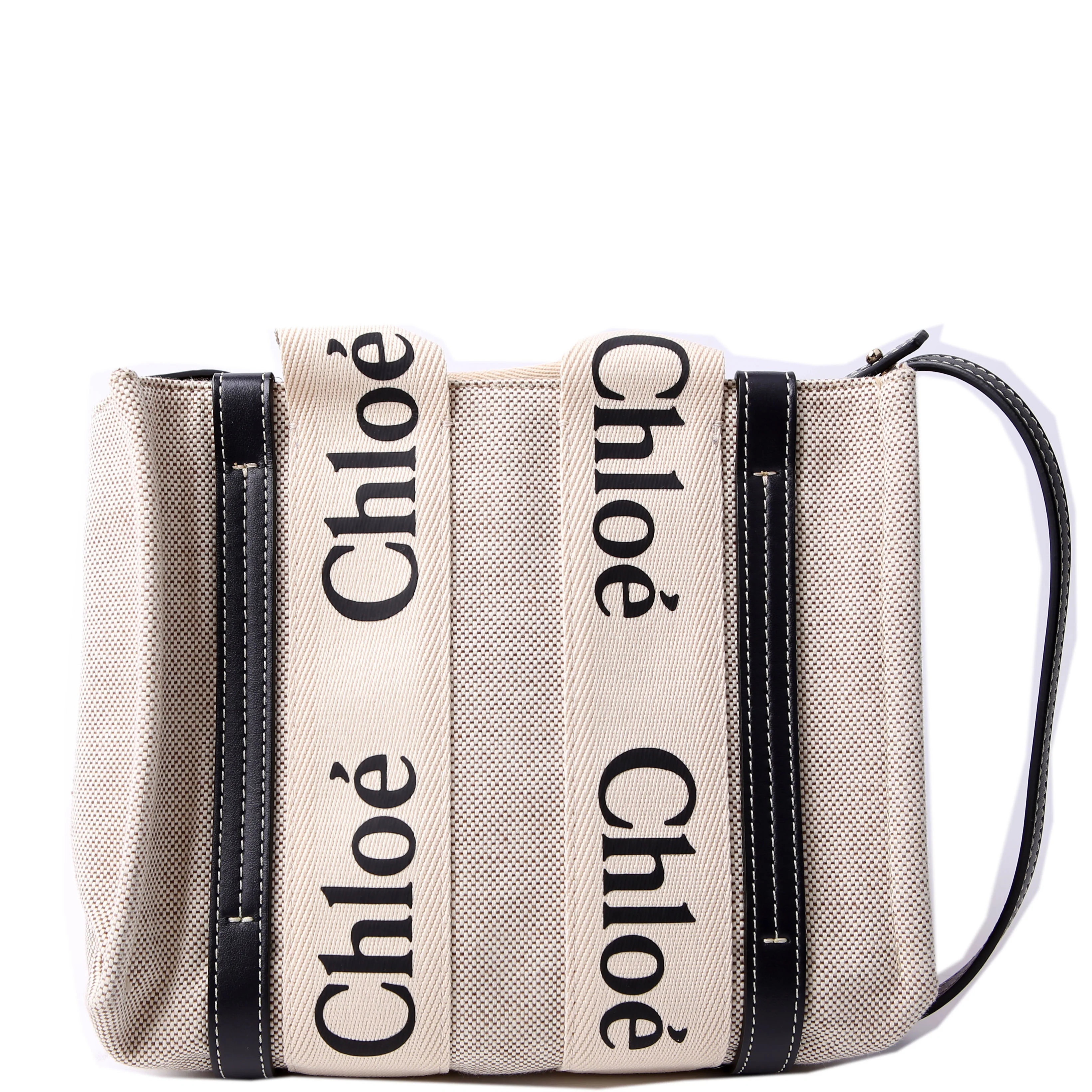 Woody Striped Tote Small Black