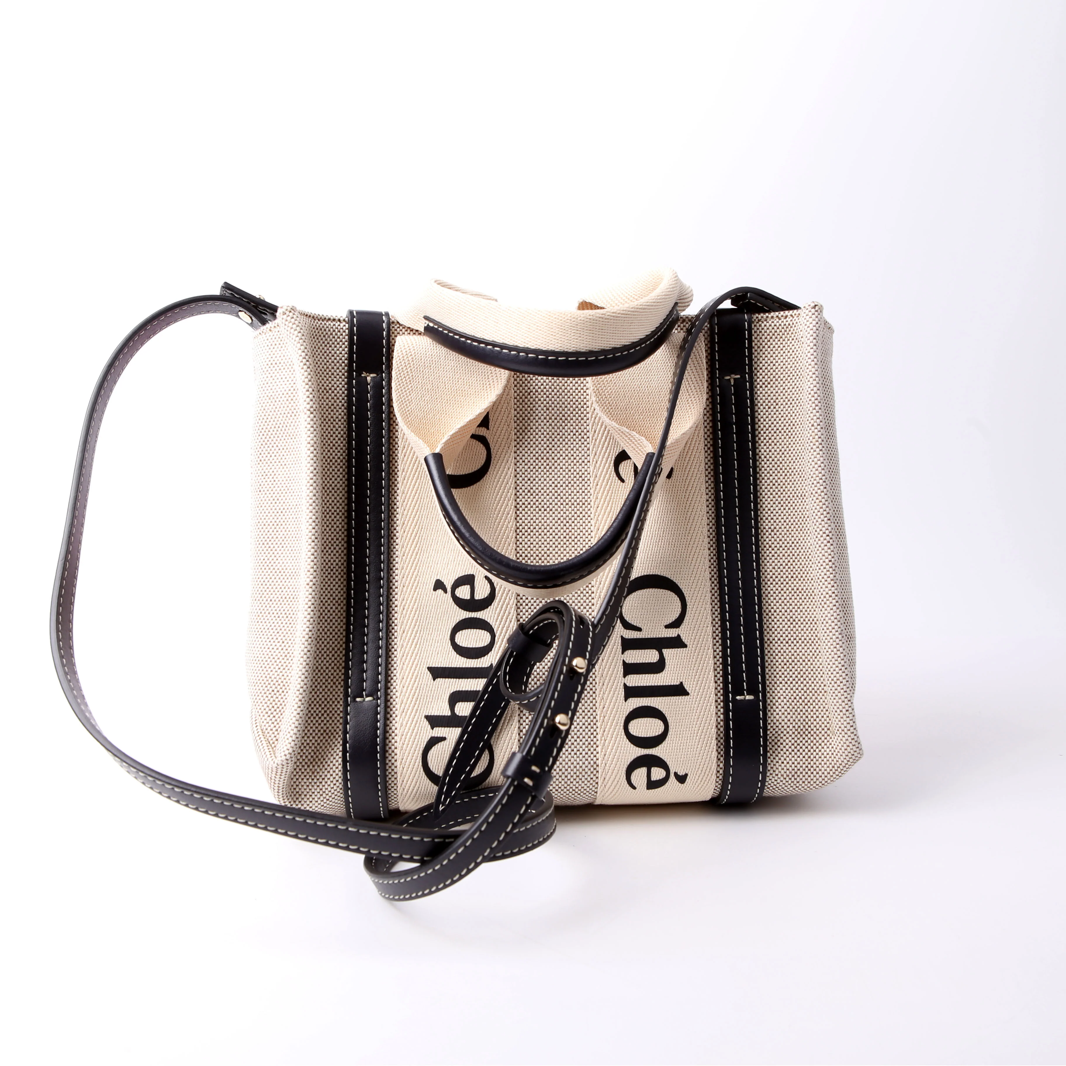 Woody Striped Tote Small Black - Image 3