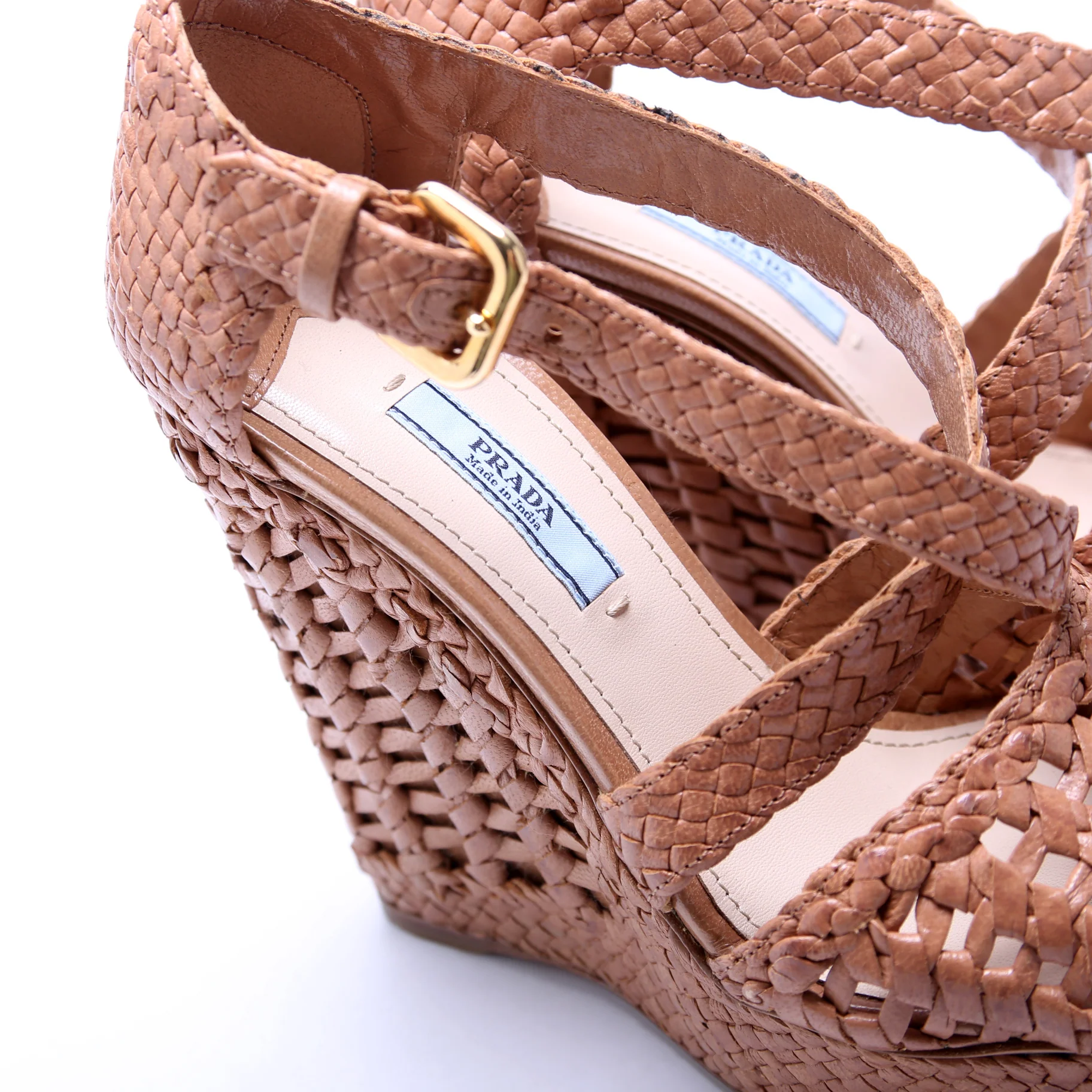 Woven Leather Espadrille Wedges Size 37 - Image 5