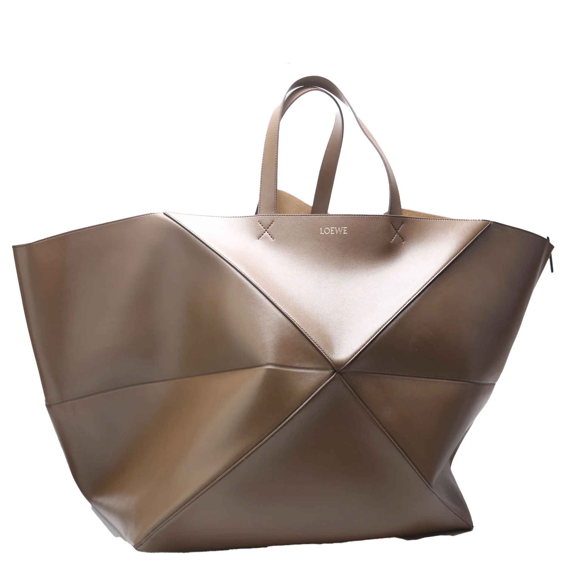 XXL Travel Puzzle Fold Tote Shiny Calfskin Umber - Image 3