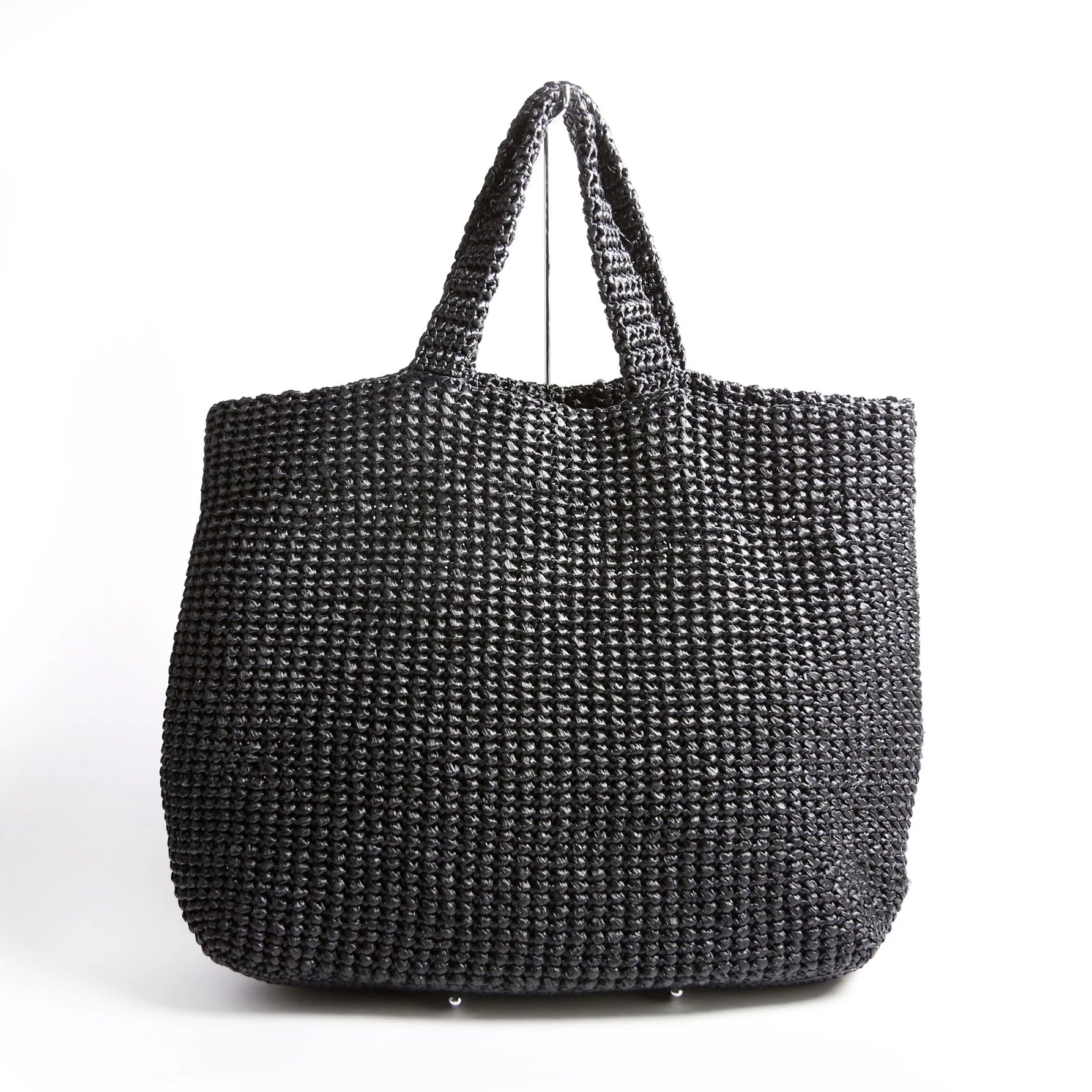 Yarn Raffia Embroidered Tote Black/White - Image 2