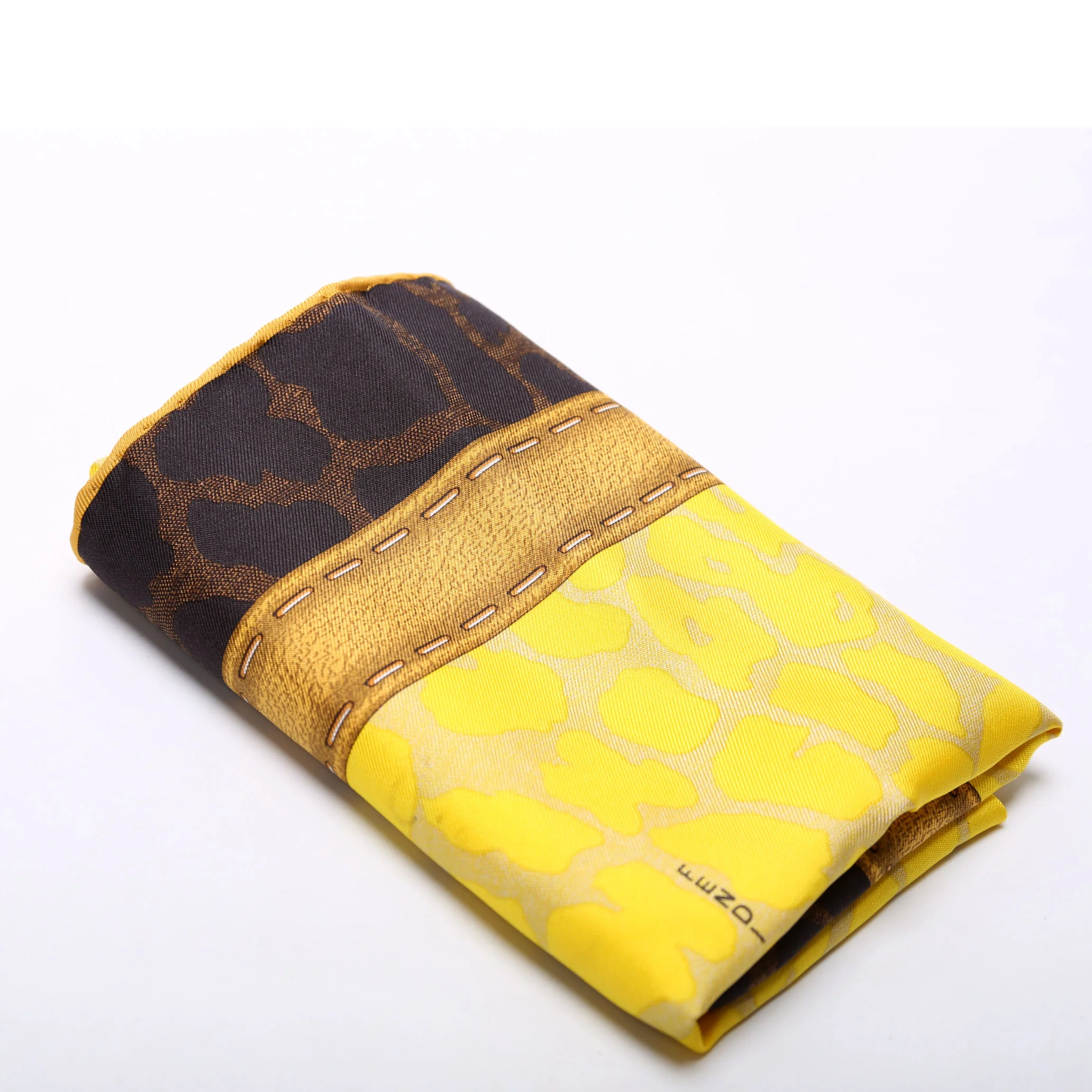 Yellow Leopard Silk Square Vintage Scarf Yellow/Brown - Image 2