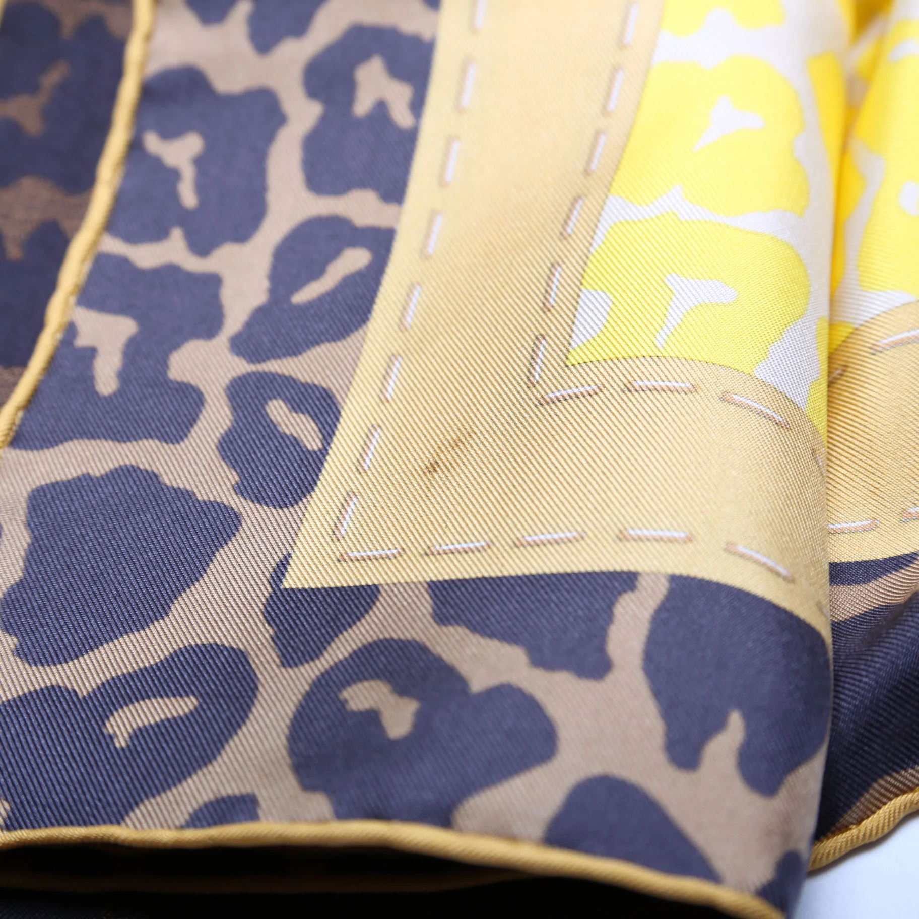 Yellow Leopard Silk Square Vintage Scarf Yellow/Brown - Image 6