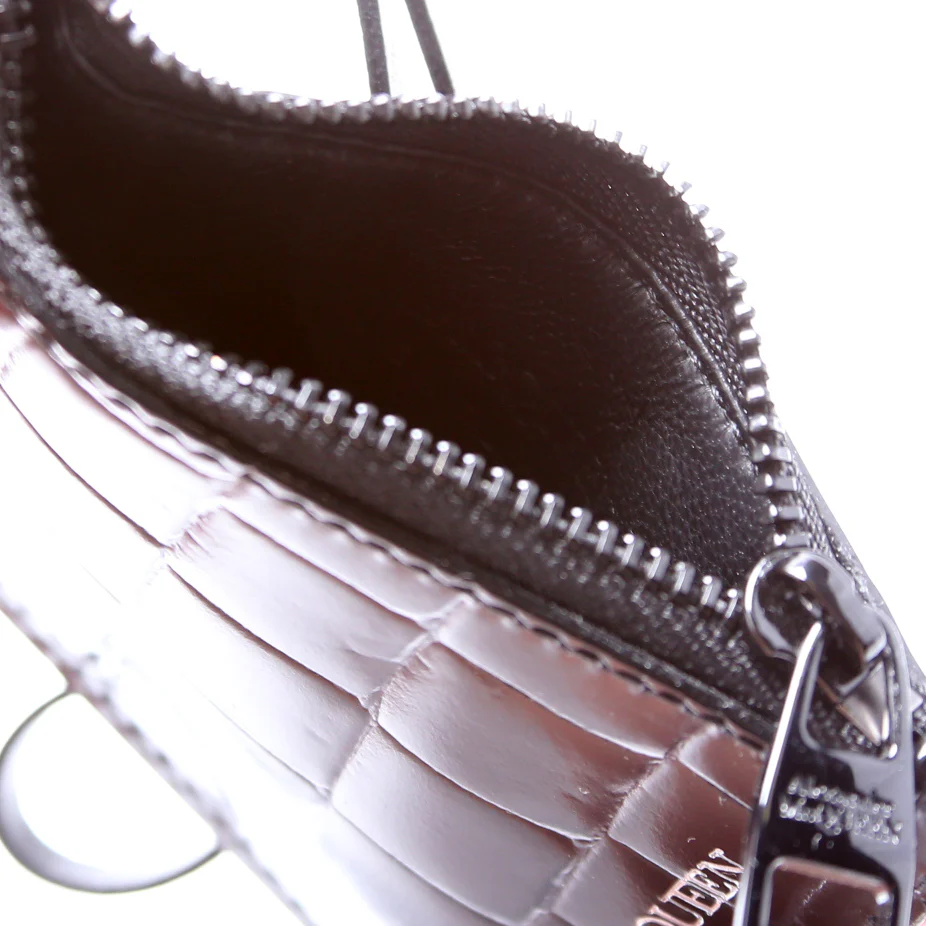 Zip Card Case with Lanyard Croc Embossed Black - Image 6